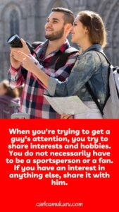A captivating Pinterest pin featuring an image of a woman with a man, both holding onto a photo camera, symbolizing the concept of making him notice you by sharing interests and hobbies. The pin represents the idea of creating meaningful connections, bonding over common passions, and capturing his attention through shared experiences.