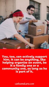 A heartwarming Pinterest pin featuring an image of a woman helping a man, symbolizing the concept of making him notice you by supporting his activities. The pin represents the idea of showing genuine interest, offering encouragement, and being a supportive presence in his life.